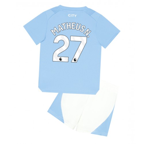 Fotballdrakt Barn Manchester City Matheus Nunes #27 Hjemmedraktsett 2023-24 Kortermet (+ Korte bukser)